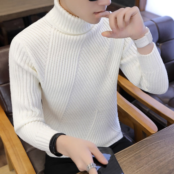 Striped Turtle Neck Men's Sweaters Wool Pullover Sweater Male Oversized Turtle Neck Men Sweater Pull Jumper Korean Style