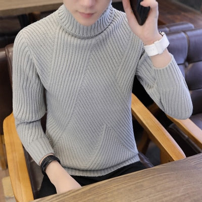 Striped Turtle Neck Men's Sweaters Wool Pullover Sweater Male Oversized Turtle Neck Men Sweater Pull Jumper Korean Style