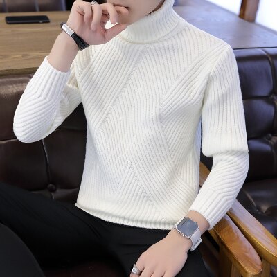 Striped Turtle Neck Men's Sweaters Wool Pullover Sweater Male Oversized Turtle Neck Men Sweater Pull Jumper Korean Style