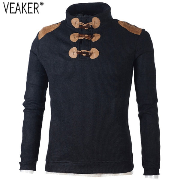 Men's Sweater Pullover Male Long Sleeve Horn Button Knitted Turtle Neck Sweaters Slim Fit Pullovers