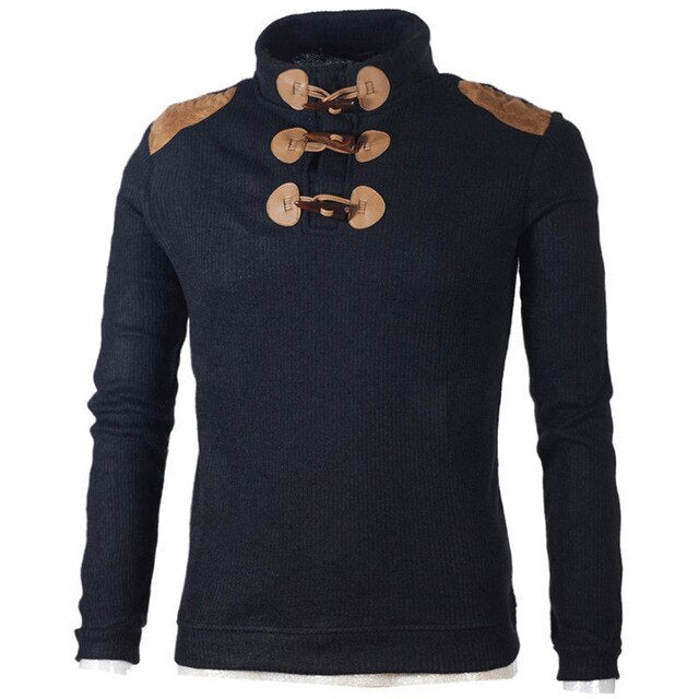 Men's Sweater Pullover Male Long Sleeve Horn Button Knitted Turtle Neck Sweaters Slim Fit Pullovers