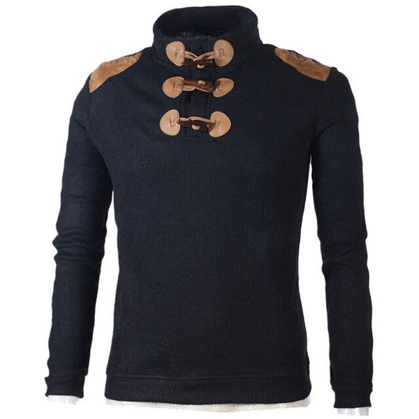 Men's Sweater Pullover Male Long Sleeve Horn Button Knitted Turtle Neck Sweaters Slim Fit Pullovers