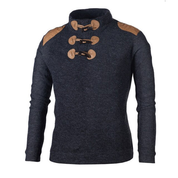 Men's Sweater Pullover Male Long Sleeve Horn Button Knitted Turtle Neck Sweaters Slim Fit Pullovers