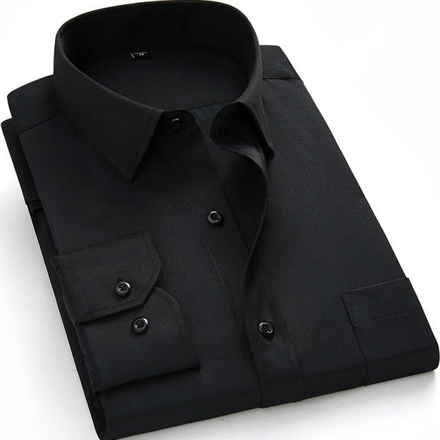 Plus Large Size Men's Business Casual Long Sleeved Shirt Classic Dark Male Social Dress Shirts