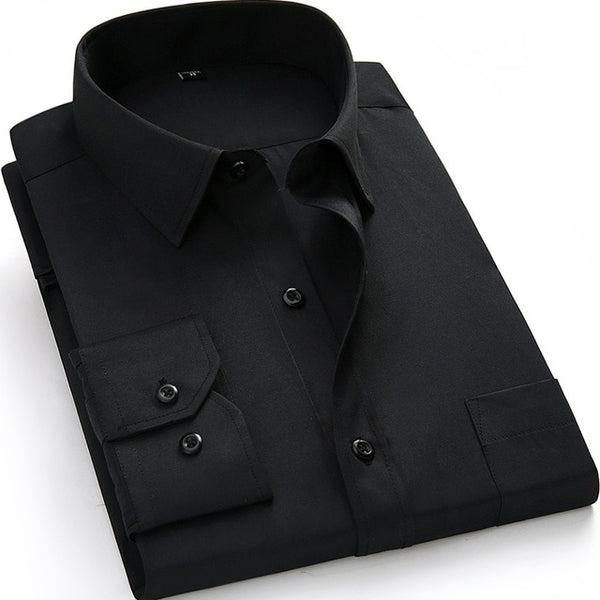 Plus Large Size Men's Business Casual Long Sleeved Shirt Classic Dark Male Social Dress Shirts