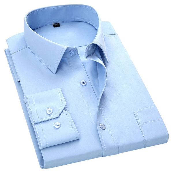 Plus Large Size Men's Business Casual Long Sleeved Shirt Classic Dark Male Social Dress Shirts