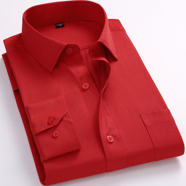 Plus Large Size Men's Business Casual Long Sleeved Shirt Classic Dark Male Social Dress Shirts