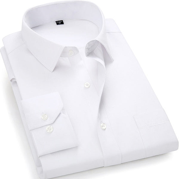 Plus Large Size Men's Business Casual Long Sleeved Shirt Classic Dark Male Social Dress Shirts