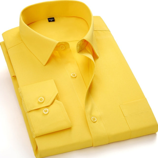 Plus Large Size Men's Business Casual Long Sleeved Shirt Classic Dark Male Social Dress Shirts