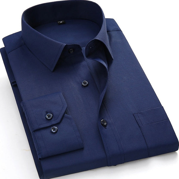 Plus Large Size Men's Business Casual Long Sleeved Shirt Classic Dark Male Social Dress Shirts