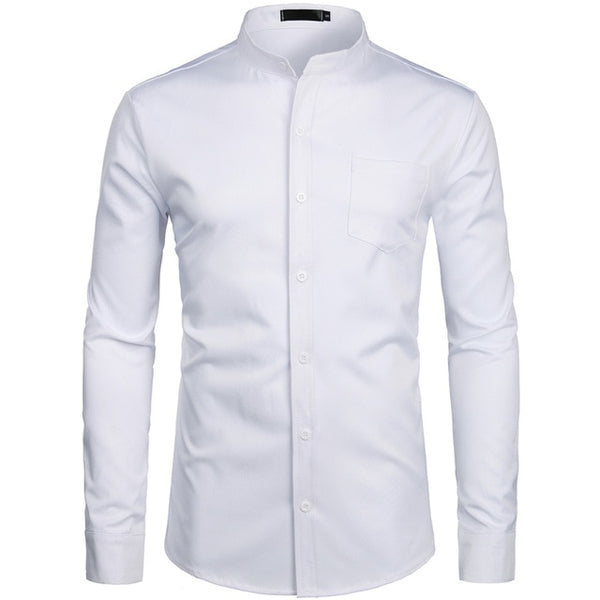 Men's Royal Dress Shirts Brand Banded Mandarin Collar Shirt Male Long Sleeve Casual Button Down Shirt With Pocket