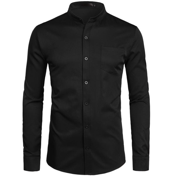 Men's Royal Dress Shirts Brand Banded Mandarin Collar Shirt Male Long Sleeve Casual Button Down Shirt With Pocket
