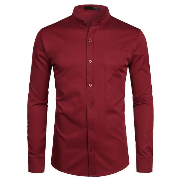Men's Royal Dress Shirts Brand Banded Mandarin Collar Shirt Male Long Sleeve Casual Button Down Shirt With Pocket