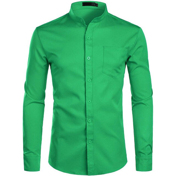 Men's Royal Dress Shirts Brand Banded Mandarin Collar Shirt Male Long Sleeve Casual Button Down Shirt With Pocket