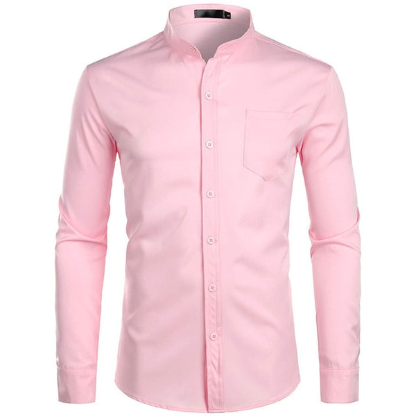 Men's Royal Dress Shirts Brand Banded Mandarin Collar Shirt Male Long Sleeve Casual Button Down Shirt With Pocket