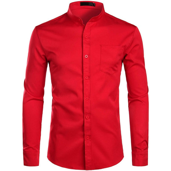 Men's Royal Dress Shirts Brand Banded Mandarin Collar Shirt Male Long Sleeve Casual Button Down Shirt With Pocket