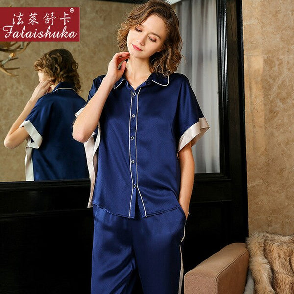 100% Silk Pajamas Sets Women Short Sleeves