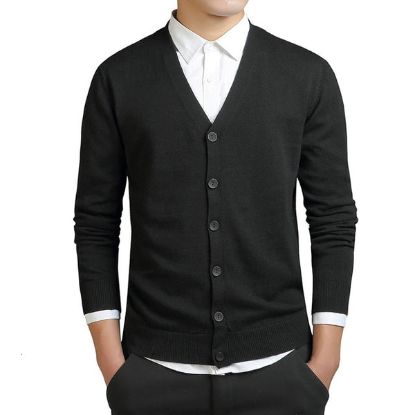 Cardigans Men Cotton Long Sleeve V-Neck