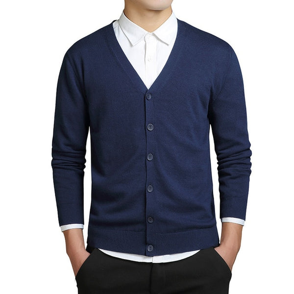 Cardigans Men Cotton Long Sleeve V-Neck