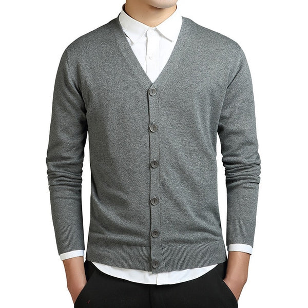 Cardigans Men Cotton Long Sleeve V-Neck