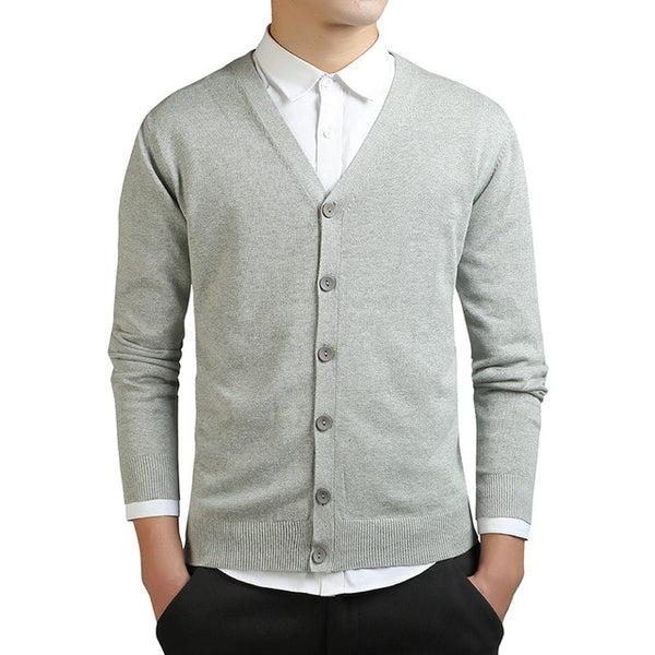 Cardigans Men Cotton Long Sleeve V-Neck