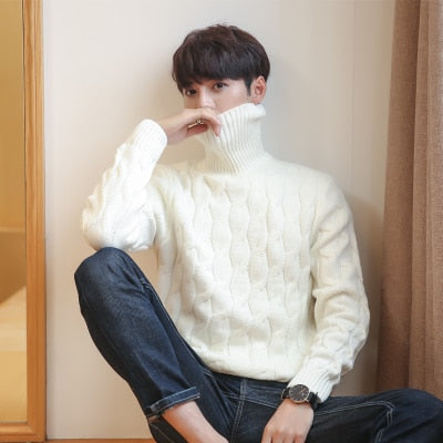 Men Turtle Neck Sweater Thick Knitted Pullover Sweater Male High Turtle Neck Plus Size Men's Coats