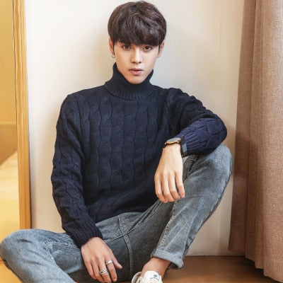 Men Turtle Neck Sweater Thick Knitted Pullover Sweater Male High Turtle Neck Plus Size Men's Coats