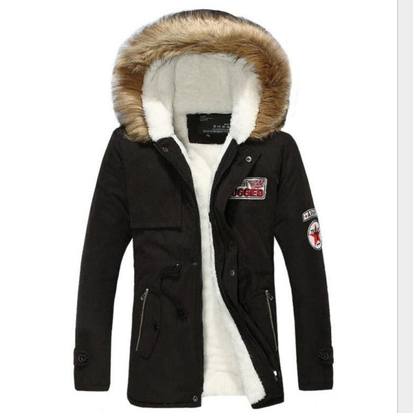 Jacket Men New Men's Thick Warm Down Coat Long Fur Collar Army Men Parka Fleece Cotton Coat Jacket Parka Men