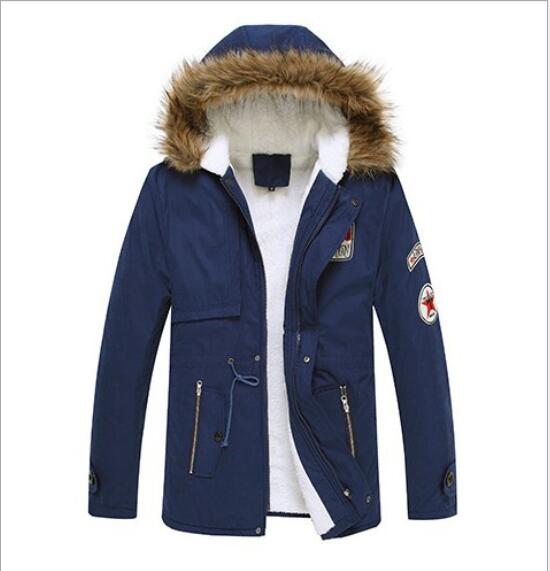 Jacket Men New Men's Thick Warm Down Coat Long Fur Collar Army Men Parka Fleece Cotton Coat Jacket Parka Men