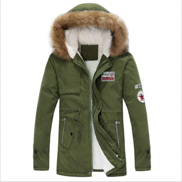 Jacket Men New Men's Thick Warm Down Coat Long Fur Collar Army Men Parka Fleece Cotton Coat Jacket Parka Men