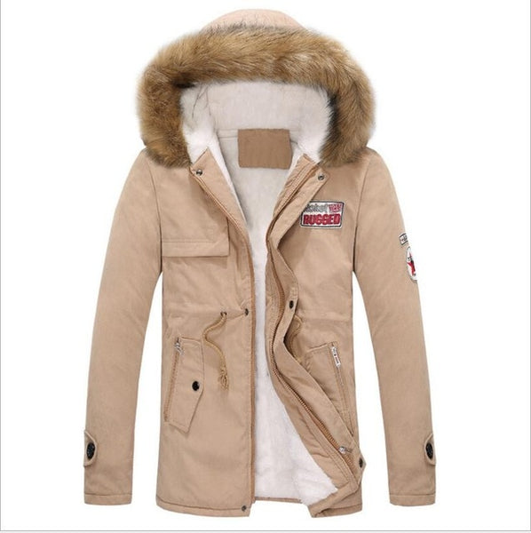 Jacket Men New Men's Thick Warm Down Coat Long Fur Collar Army Men Parka Fleece Cotton Coat Jacket Parka Men