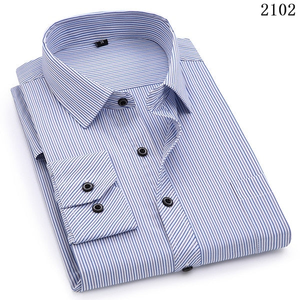 Plus Large Size Men's Business Casual Long Sleeved Shirt Classic Dark Male Social Dress Shirts