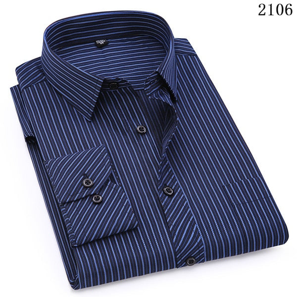 Plus Large Size Men's Business Casual Long Sleeved Shirt Classic Dark Male Social Dress Shirts