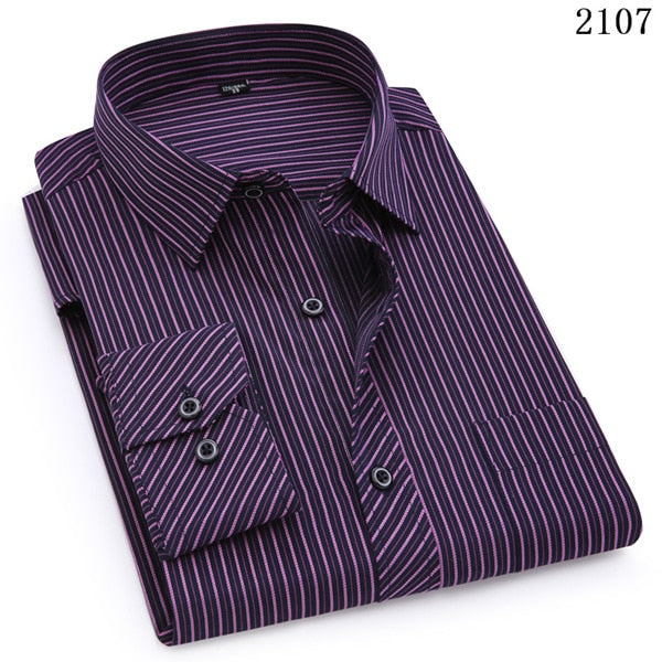 Plus Large Size Men's Business Casual Long Sleeved Shirt Classic Dark Male Social Dress Shirts