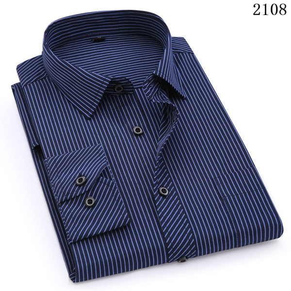 Plus Large Size Men's Business Casual Long Sleeved Shirt Classic Dark Male Social Dress Shirts