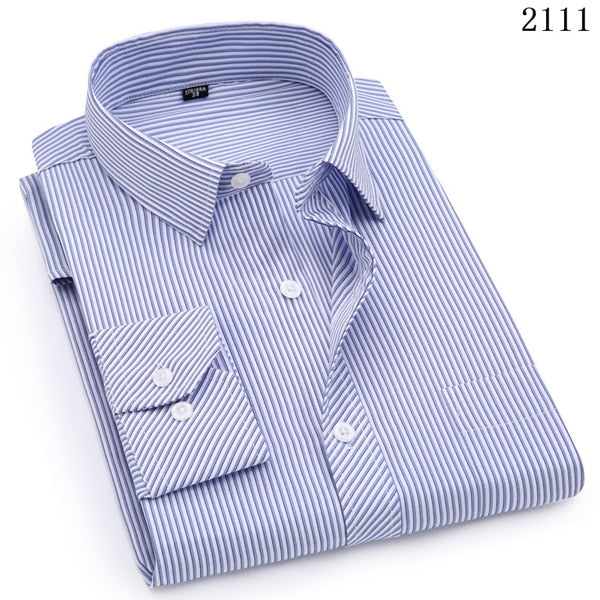 Plus Large Size Men's Business Casual Long Sleeved Shirt Classic Dark Male Social Dress Shirts