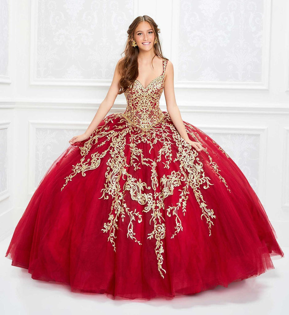 Luxury Quinceanera Dresses Plunging Neck Gold Lace Appliqued Ball Gown Girls Pageant Dress Customized Sweet 16 Dresses
