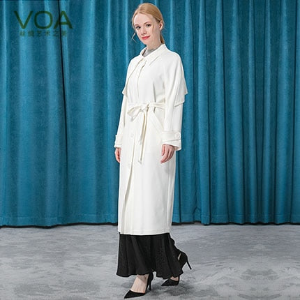 Voa60 M/M Silk Long V Neck Raglan Long Sleeve Scrub Single Row Twist Buckle Lotus Leaf Slanting Bag King-Size Coat Fe60
