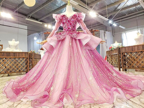 Ladies Super Long Dress Heavy Handmade 3D Lace Flower Ruffled Super Shiny Sequins Long Tail High-End Custom Dress