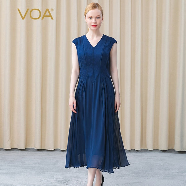 Voa Heavyweight Silk Dark Jacquard Elegant And Atmospheric Georgi Pleated Dresses For Women