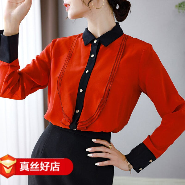 Lotus Floral Mulberry Women Silk Blouse High Quality Long Sleeve Oversize Sexy Fashion Office Dress Shirts Cloth Dropship