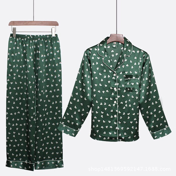 Printed Sleepwear Women 100% Slik Pajamas Suit Long Sleeve Turn-Down Collar 2Pcs Sleep Set Loose New Home Clothing