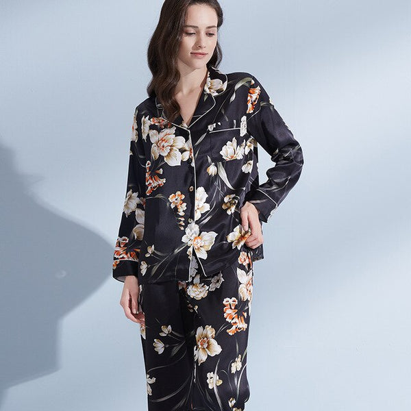 100% Real Silk Pajamas Women Printed Sleepwear For Ladies Pijamas Femme Nightwear Nature Silk Pyjama Floral Nighties