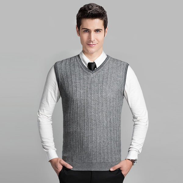 Latest Style Fashion V Neck Sleeveless Knitting Pattern Men's Cable Sweater Vest