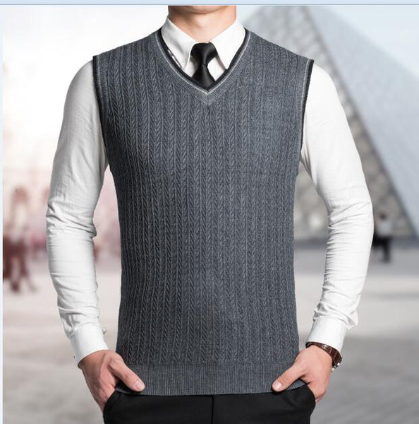 Latest Style Fashion V Neck Sleeveless Knitting Pattern Men's Cable Sweater Vest