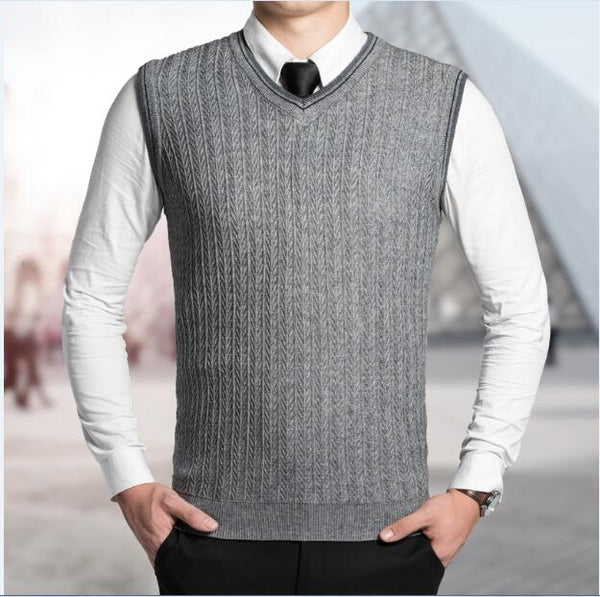 Latest Style Fashion V Neck Sleeveless Knitting Pattern Men's Cable Sweater Vest