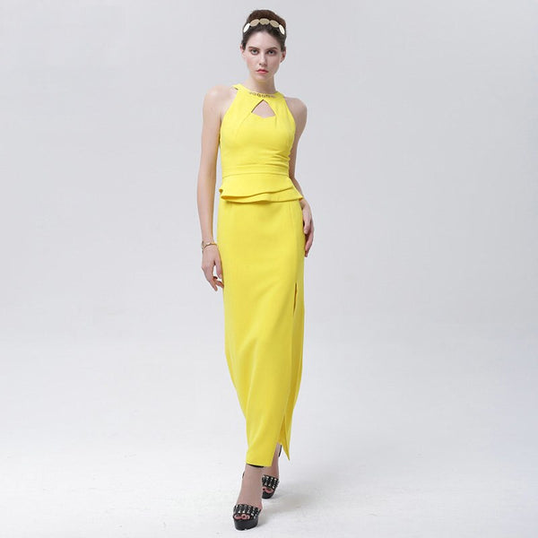 Custom-Made WoMen's Dress Fashion Hollow Out Sleeveless Dress Halter Solid Sheath Long Dress Customized Style And Size