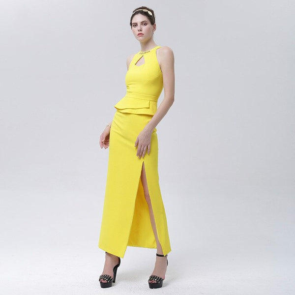 Custom-Made WoMen's Dress Fashion Hollow Out Sleeveless Dress Halter Solid Sheath Long Dress Customized Style And Size