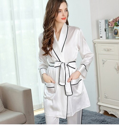 WoMen's Silk Pajama Sets Woman Long Sleeve Full Length Two Piece Set WoMen's Sleep&Lounge Silk Nightwear Sleepwears