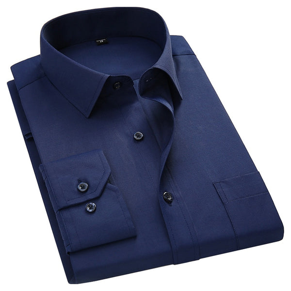Plus Large Size Men's Business Casual Long Sleeved Shirt Classic Dark Male Social Dress Shirts